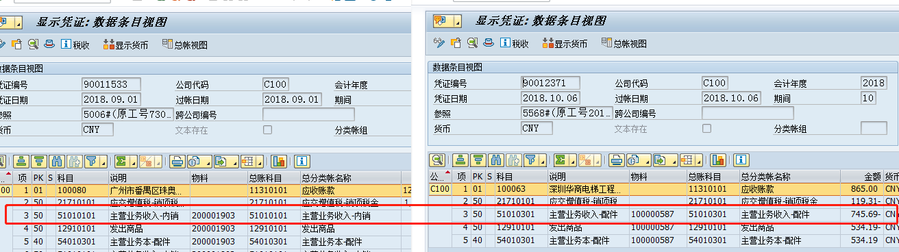配件销售会计凭证科目不一致